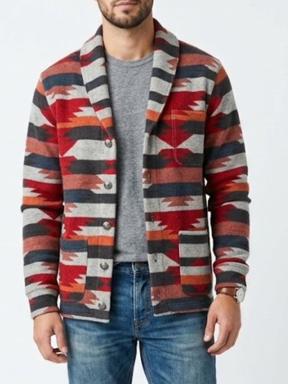 Junk Food Clothing Los Angeles Aztec Southwestern Cardigan Mens Size Medum EUC